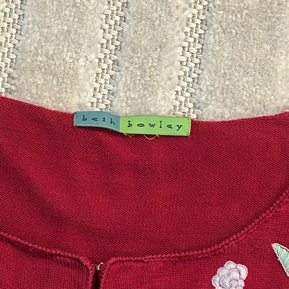 Vintage Embroidered Floral Birds Red Spring Cardigan - S